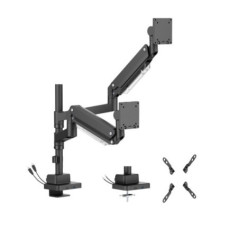 Brateck LDT80-C024UCP Matte Black Super Heavy-Duty Pole-Mounted Gas Spring Dual Monitor Arm with USB-A and USB-C Ports For most 