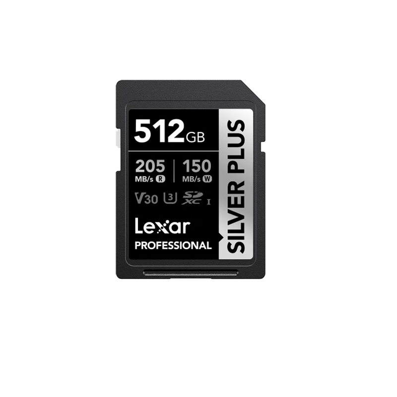 Lexar Professional SILVER PLUS 512GB SDXCâ¢ UHS-I Card  speeds of up to 205MB/s and 150MB/s and supports seamless recording of 