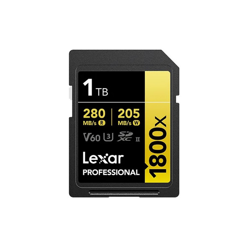 Lexar Professional 1800x 1TB SDXCâ¢ UHS-II Card GOLD Series 1TBâC10,  UHS-II(U3), V60, 1800x, up to 280MB/s read, 205MB/s wri