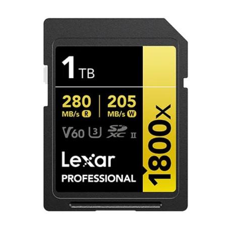 Lexar Professional 1800x 1TB SDXCâ¢ UHS-II Card GOLD Series 1TBâC10,  UHS-II(U3), V60, 1800x, up to 280MB/s read, 205MB/s wri