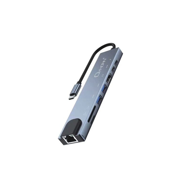 Oxhorn SuperSpeed 8-in-1 USB C to HDTV Adapter Hub 1xHDMI 4K 1xEtherne LAN 2 xUSB 3.0 Type C Type C (PD) Card Reader(TF/SD) Alum