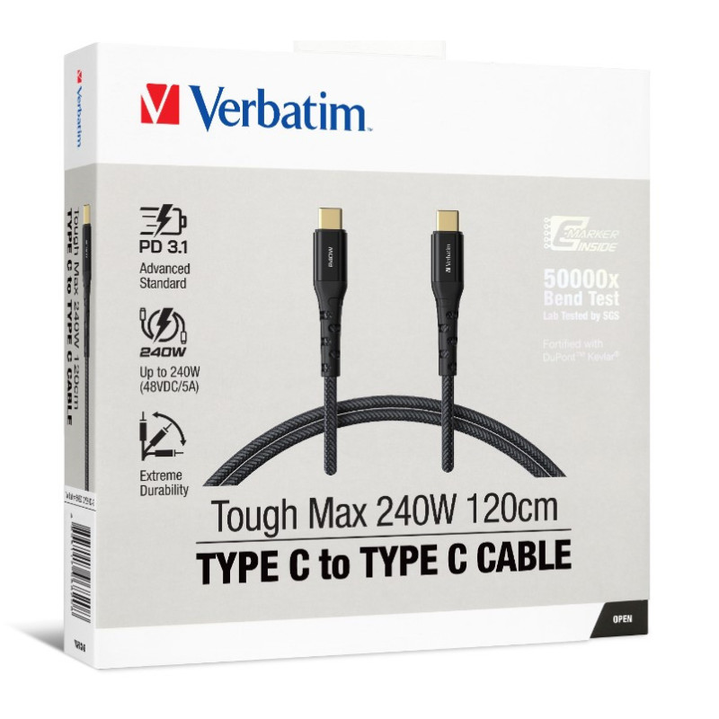 VERBATIM CABLE 240W USB-C TO USB-C 120CM