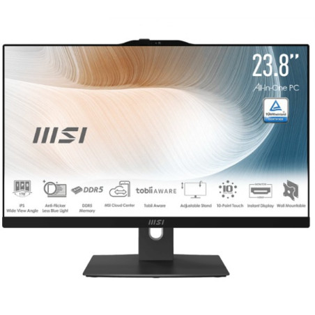MSI Modern AM242TP 1M-1834AU AIO, Black, 23.8' 10 Points Touch Screen, Core 5 120U/D5 2x8G/1TB SSD/WiFi6/Webcam/Wired KBM/Win11P