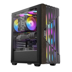 OKINOS Cypress P5 ARGB Oak Wood Trim ATX, 4x120mm ARGB Non-PWM Fans Pre-Installed,Type-C,Tempered Glass Side Panel,Black Mid-Tow