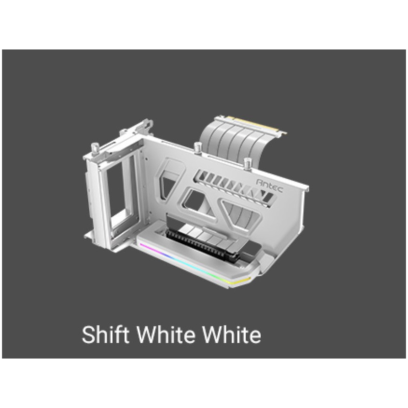 Antec RGB Adjustable Shift PCI Vertical GPU Bracket PCI-E 4.0 Riser Cable white (190mm) for 4090 & 7900 XTX Cards. E-ATX, ATX, C