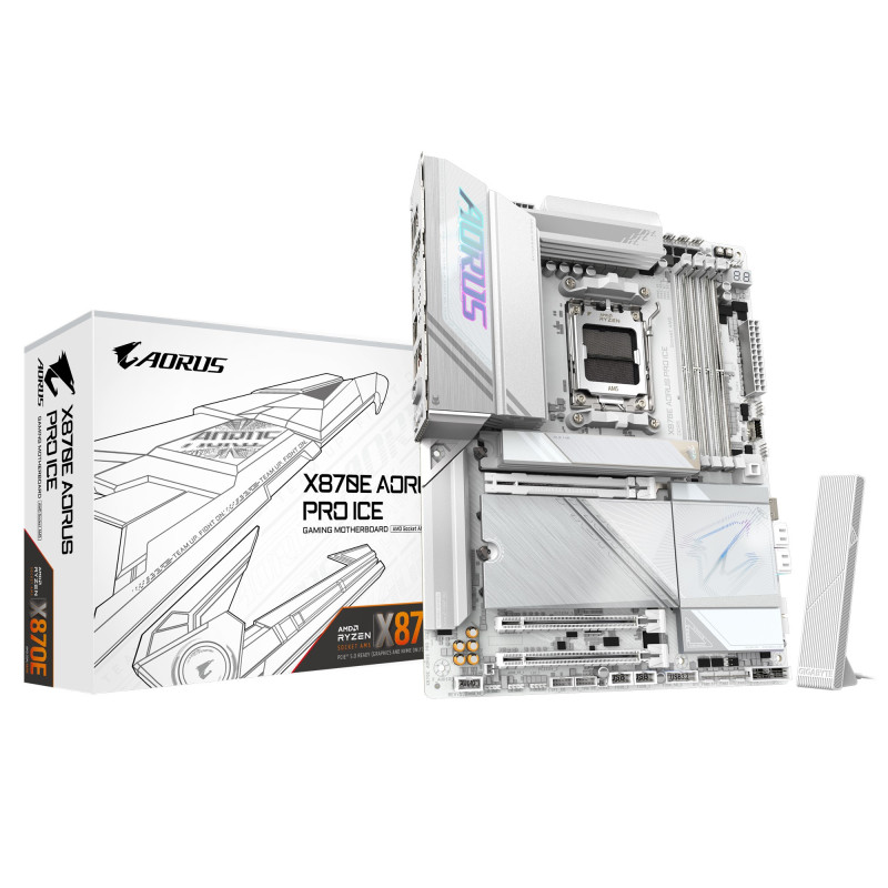 Gigabyte X870E AORUS PRO ICE AMD AM5 ATX Motherboard 4x DDR5~256GB,3x PCIe x16, 4x M.2, 4x SATA 6,7x USB 3.2, 2x USB2.0, 2x USB-