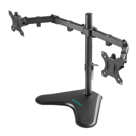 mbeatÂ® activiva Dual-Screen Articulating Monitor Arm with Free-Standing Desktop Base provides the perfect solution for ergonomi