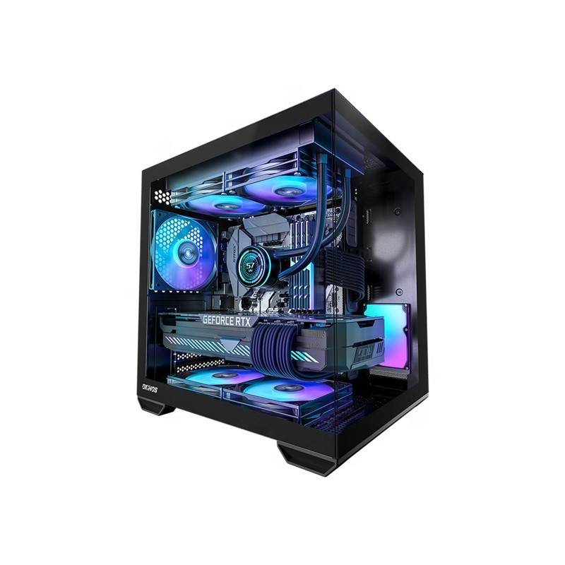 OKINOS Mirage 4 mATX ARGB Case, ARGB controller, 4x ARGB Fans. Ultimate thermal, Steel,2x USB3.0, 1x3.2 Gen2 USB-C, Black Tower 