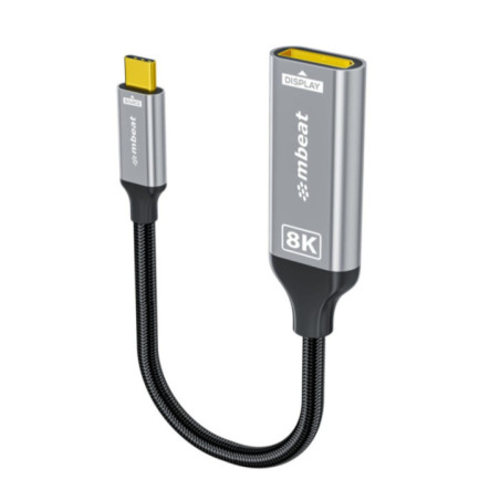 mbeatÂ® Tough Link 8K USB-C to DP Adapter - Space Grey USB-C (male) to DisplayPort (female) Up to 32.4Gbps (DisplayPort 1.4)