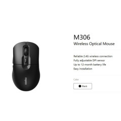 RAPOO M306 2.4 Wireless Optical Mice with Side FWD and Back Buttons. 12 Months Long Battery Life, Easy Installation. Adjustable 