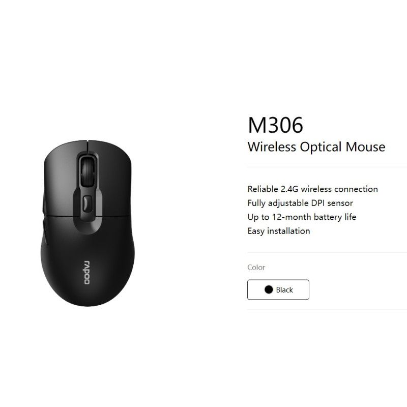 RAPOO M306 2.4 Wireless Optical Mice with Side FWD and Back Buttons. 12 Months Long Battery Life, Easy Installation. Adjustable 