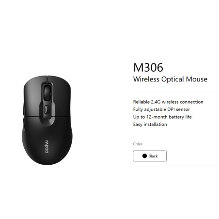 RAPOO M306 2.4 Wireless Optical Mice with Side FWD and Back Buttons. 12 Months Long Battery Life, Easy Installation. Adjustable 