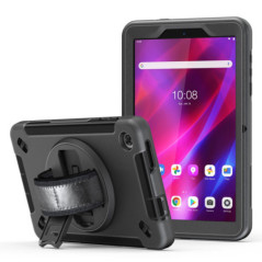 USP Rugged Lenovo Tab M8 (4th Gen) (8') (TB-300) Case + Screen Protector Black - Built-in-Kickstand, Adjustable Hand Strap, Shou