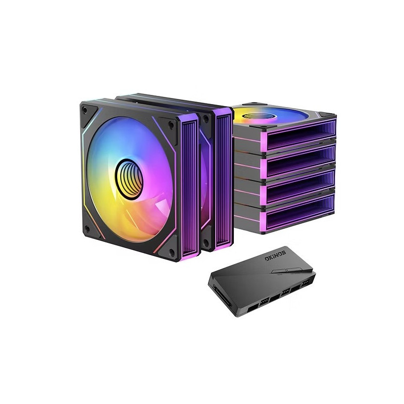 OKINOS Infinity ARGB PWM Fans 6Pack with ARGB PWM Controller hub. 800-1800RPM 52.44CFM. 29.1 dBA