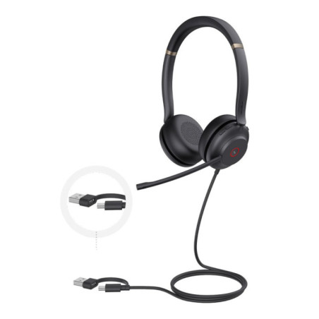 Yealink UH37 Dual USB-C/A USB Wired Headset, UC Dual, USB-C/A, 35mm Speakers, Stereo, HD Audio, 2Mic Noise Killer, Microsoft Tea