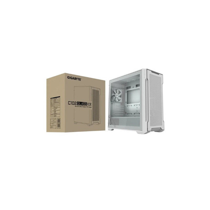 GIGABYTE C102 GLASS ICE Mid Tower case, H450x W210x D450 mm, White, 5 Expansion slots, 2x 3.5' Drive Support, 2 + 1 x 2.5' Drive