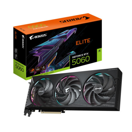Gigabyte AORUS GeForce RTXâ¢ 5060 ELITE 8G, 2722 MHz, CUDA 3840, 28 Gbps, 8 GB. GDDR7, 128 bit, PCI-E 5.0, PSU 500W, DisplayPor
