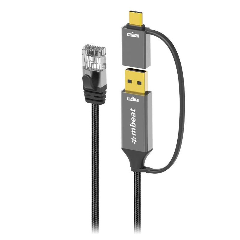 mbeatÂ® Tough Link 2m USB & USB-C to RJ45 Ethernet Cable - Space Grey