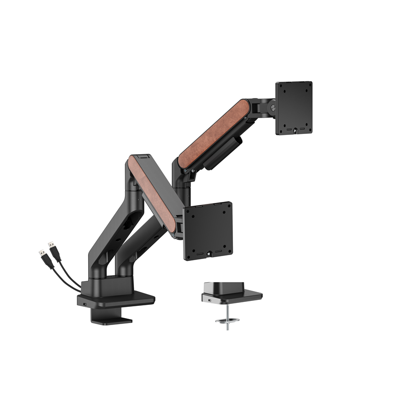 Brateck LDT81N-C024UC Fusion Heavy-Duty Gas Spring Dual Monitor Arm with USB-A/USB-C Ports For most 17'~35' Monitors, Fine Textu