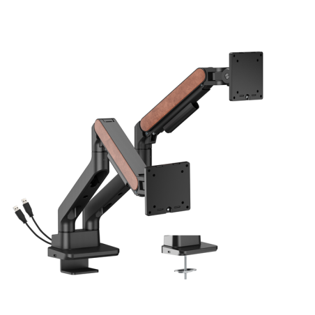 Brateck LDT81N-C024UC Fusion Heavy-Duty Gas Spring Dual Monitor Arm with USB-A/USB-C Ports For most 17'~35' Monitors, Fine Textu
