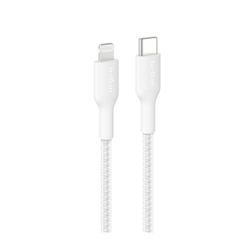 Belkin BoostCharge Pro Braided Lightning to USB-C Cable (2M) - White (CAA022fq2MWH), 3A/15W, 480Mbps,350K+ Bends,Apple, MFI-Cert