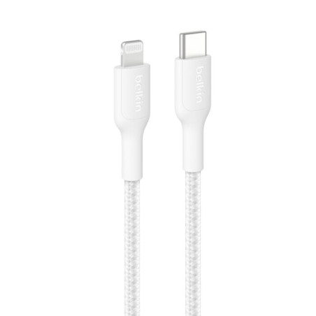 Belkin BoostCharge Pro Braided Lightning to USB-C Cable (2M) - White (CAA022fq2MWH), 3A/15W, 480Mbps,350K+ Bends,Apple, MFI-Cert