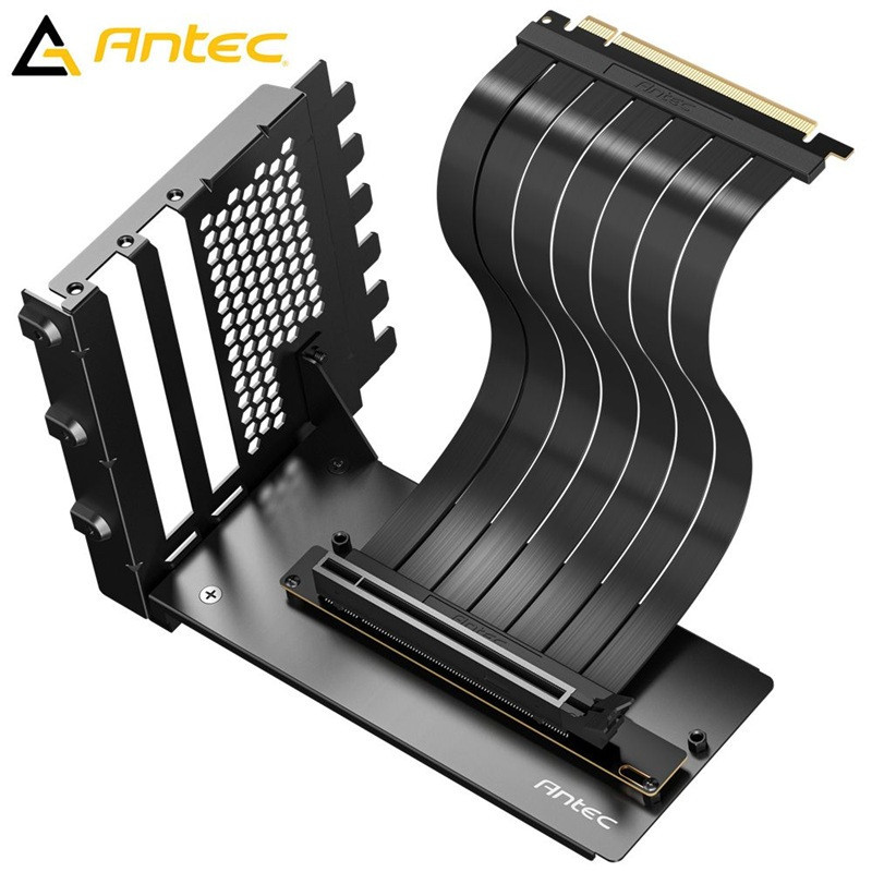 Antec AT-RCVB-BK200-PCIE5 RTX50 PCI-E 5.0 Riser Cable Vertical Bracket Kit - Black, 200mm, 64GB/s, 32GT/s, supports RTX 5090/RX 