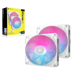 Corsair RX140 RGB White ICUE Link 140mm PWM Dual Fan Kit. 2x Fans, Connectors. 1 x ICUE Link Hub, 60mm Cable 90 Degress, Link Ca