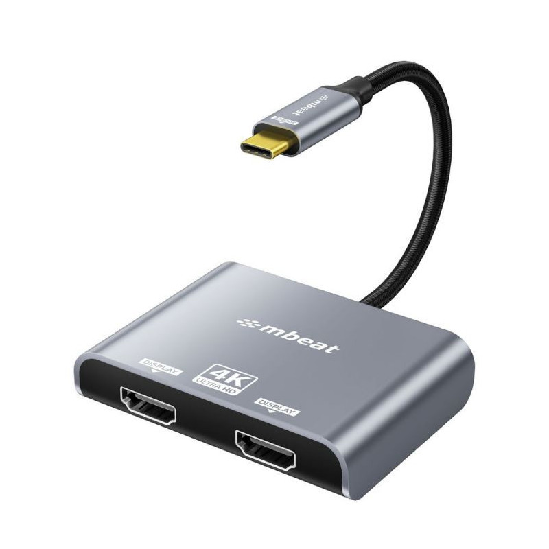 mbeatÂ® Tough Link USB-C to Dual 4K/60Hz HDMI MST Adapter 4K (3840x2160) @ 60Hz, 4K (3840x2160) @ 30Hz, 2K (2560x1440) @ 60Hz- S