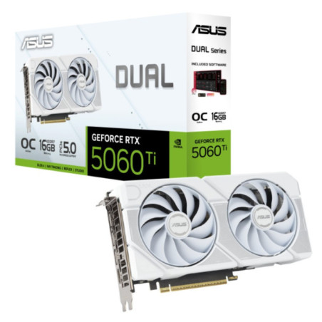 ASUS nVidia GeForce DUAL-RTX5060TI-O16G-WHITE RTX 5060 Ti 16GB GDDR7 White OC Edition 2602MHz Boost Clock, RAM 28Gbps, 767AI TOP