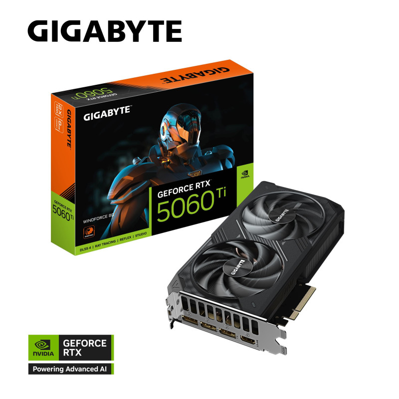 Gigabyte GeForce RTXâ¢ 5060 Ti WINDFORCE 8G, 2572 MHz, CUDA TBD, 28 Gbps, GDDR7, 128 bit, PCI-E 5.0, PSU 650W, DisplayPort 2.1b