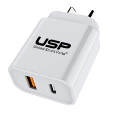 USP 20W Dual Port (20W USB-C PD + 18W USB-A QC3.0) Fast Wall Charger White - Safe Charge,Charge 2 Devices Simultaneously,Short-C