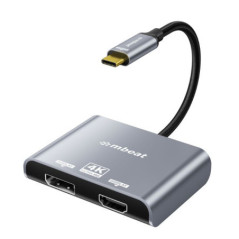 mbeatÂ® Tough Link USB-C to DP&HDMI Dual 4K/60Hz MST Adapter 4K (3840x2160) @ 60Hz, 4K (3840x2160) @ 30Hz, 2K (2560x1440) @ 60Hz