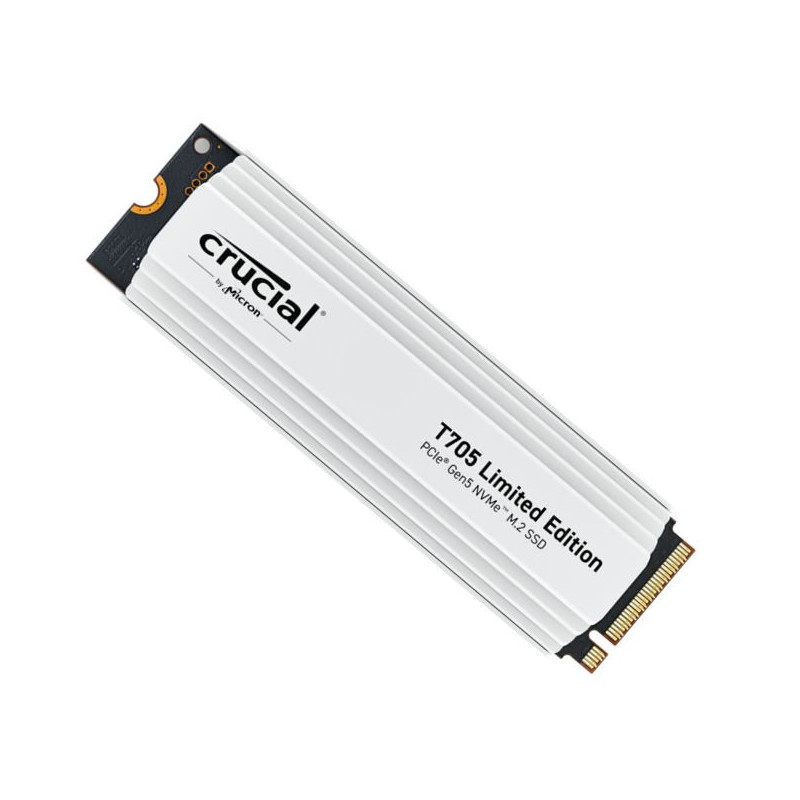 Crucial T705 2TB Gen5 NVMe SSD White Heatsink - 14500/12700 MB/s R/W 1200TBW 1550K IOPs 1.5M hrs MTTF DirectStorage for Intel 14