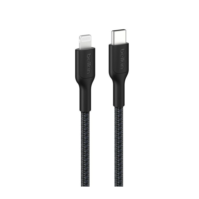 Belkin Boostcharge Pro Braided Lightning to USB-C Cable (2M) - Black (CAA022FQ2MBK),3A/15W, 480Mbps,350K+ Bends,Apple, MFI-Certi