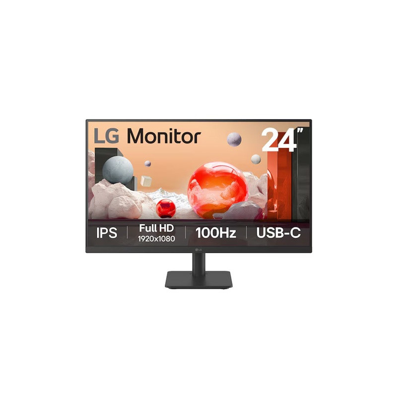 LG 24' IPS Full HD Monitor, 1920x1080, 3-side borderless design, 100â¯Hz, USBâC (65W PD), Reader Mode & Flicker Safe, tilt ad