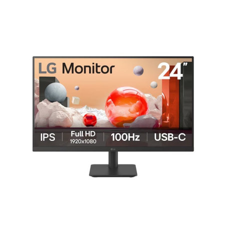 LG 24' IPS Full HD Monitor, 1920x1080, 3-side borderless design, 100â¯Hz, USBâC (65W PD), Reader Mode & Flicker Safe, tilt ad