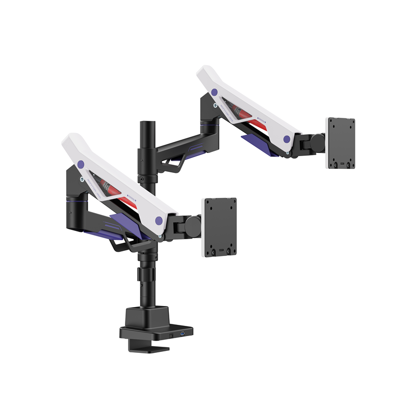 Brateck LDT95-C024UCP Atlas Neo Gaming Pole-Mounted Dual Monitor Arm with USB-A & USB-C Ports For most 24'~57' Monitors, Matte B