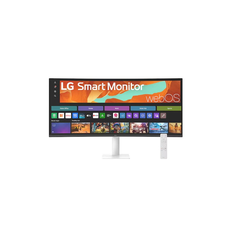 LG Smart Monitor 34' WQHD Curved display with 3440x1440 resolution, sRGB 99%, webOS, AirPlay 2, 2x7W speakers, 100Hz refresh rat