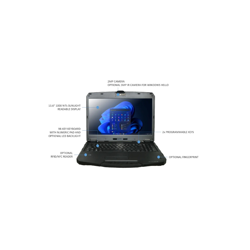 DURABOOK S15, 15' FHD, IntelÂ® Coreâ¢ i7-1255U, Windows 11, 16GB RAM,  512GB SSD,Wi-Fi 6E, Bluetooth v5.3, 2MP Front Camera, 3 