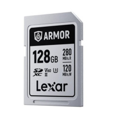 Lexar Professional ARMOR SILVER PRO 128GB SDXCâ¢ UHS-II Card up to 280MB/s read, up to 120MB/s write, Stainless steel, Rated IP