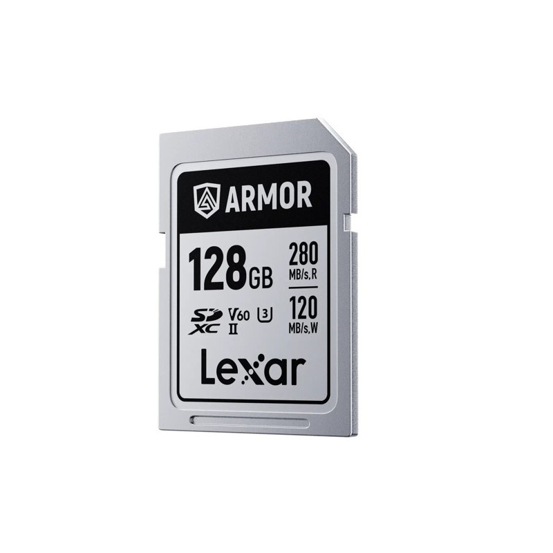 Lexar Professional ARMOR SILVER PRO 128GB SDXCâ¢ UHS-II Card up to 280MB/s read, up to 120MB/s write, Stainless steel, Rated IP