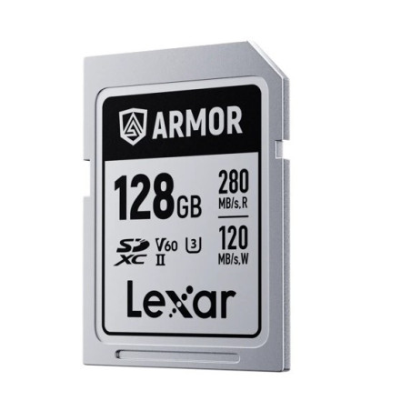 Lexar Professional ARMOR SILVER PRO 128GB SDXCâ¢ UHS-II Card up to 280MB/s read, up to 120MB/s write, Stainless steel, Rated IP