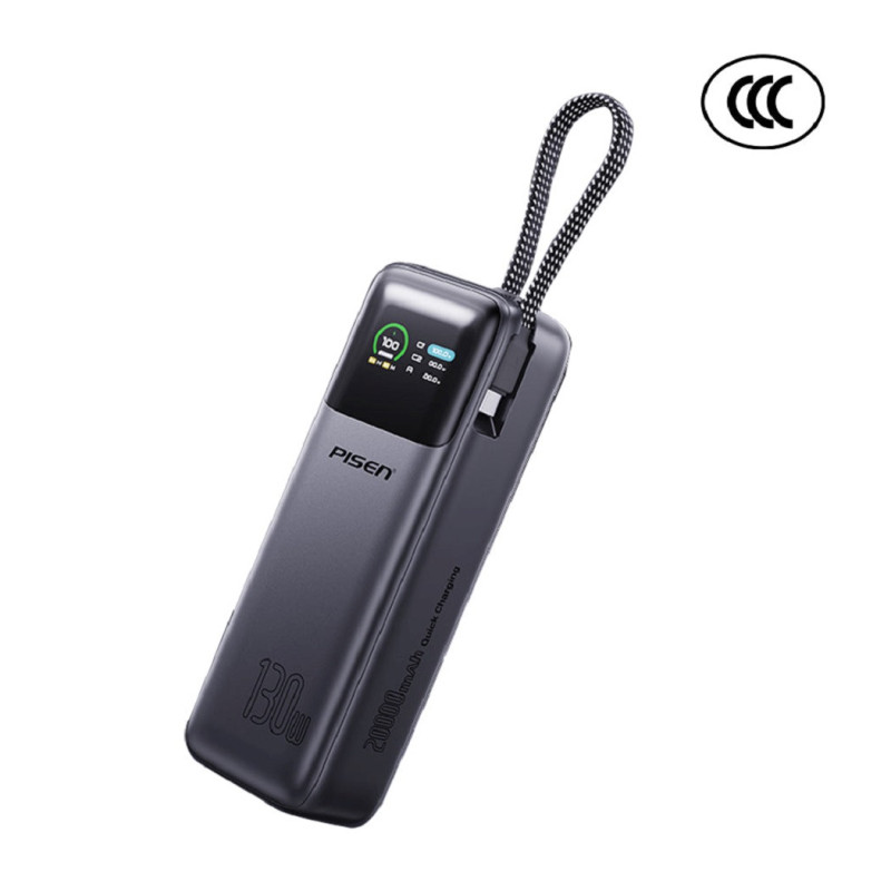 Pisen Bolt 20k mAh 130W Laptop PowerBank - CCC Certified, Fast Charging, Digital Display, 3 Devices, Air Travel Friendly, High D