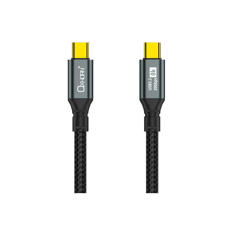 Oxhorn USB 3.2 Gen 2Ã2 1m USB-C to USB-C 20Gbps 8K@60Hz 20V 100W E-Marker Chip Black fast charging & Video cable Laptop Phones 