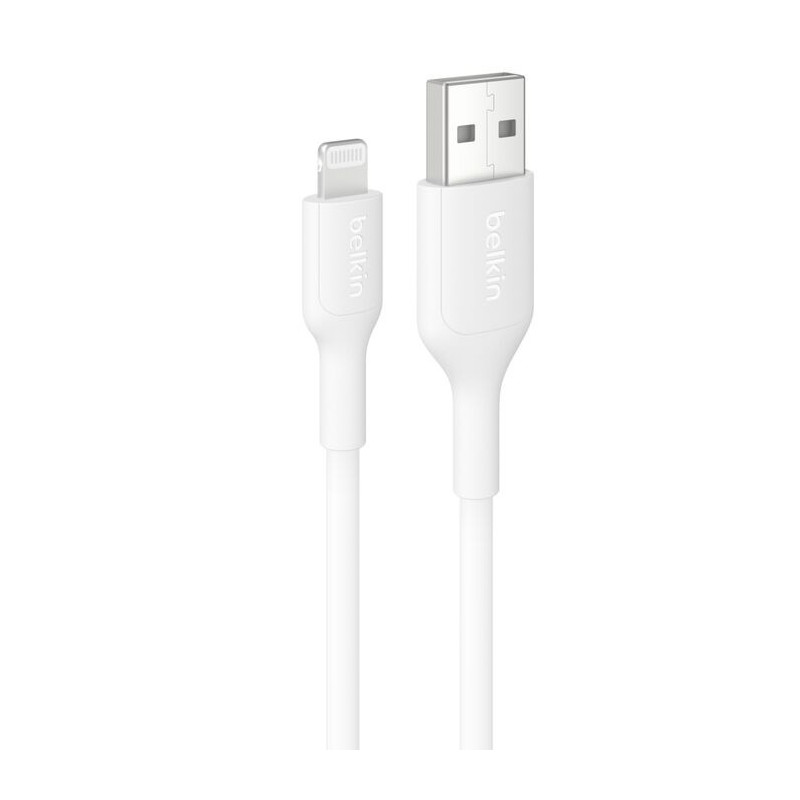 Belkin BoostCharge Lightning to USB-A Cable (1M) - White (CAA019fq1MWH), 2.4A/15W, 480Mbps, 300K+ Bends, Apple iPhone, iPad, 2 Y