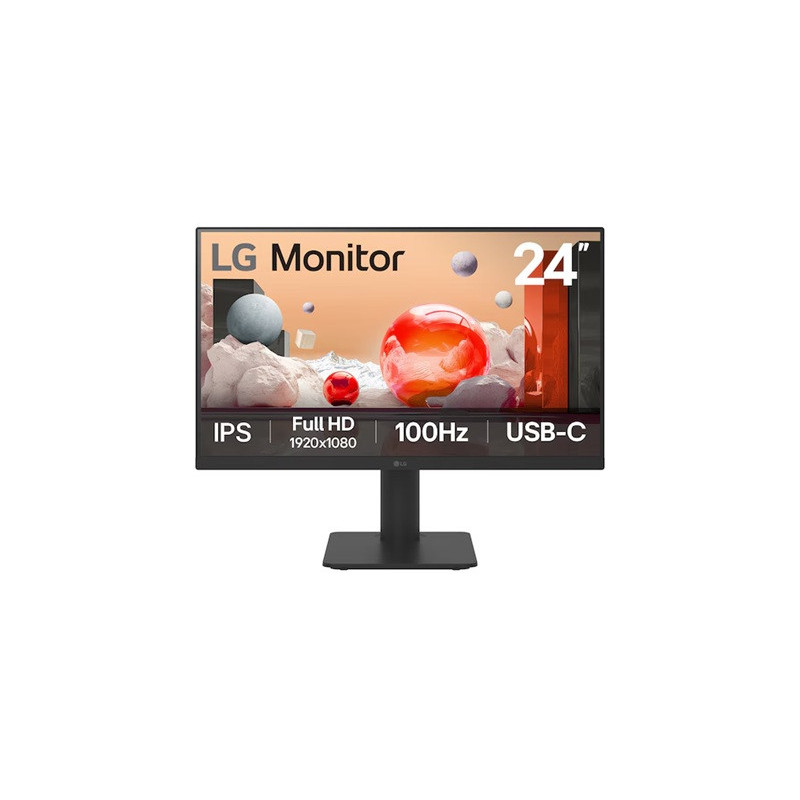 LG 24' IPS Full HD monitor with USB-C â 23.8' FHD IPS, 100Hz, 5ms, 250 nits, 16:9, NTSC 72%, 3-side borderless, USB-C 65W PD, 