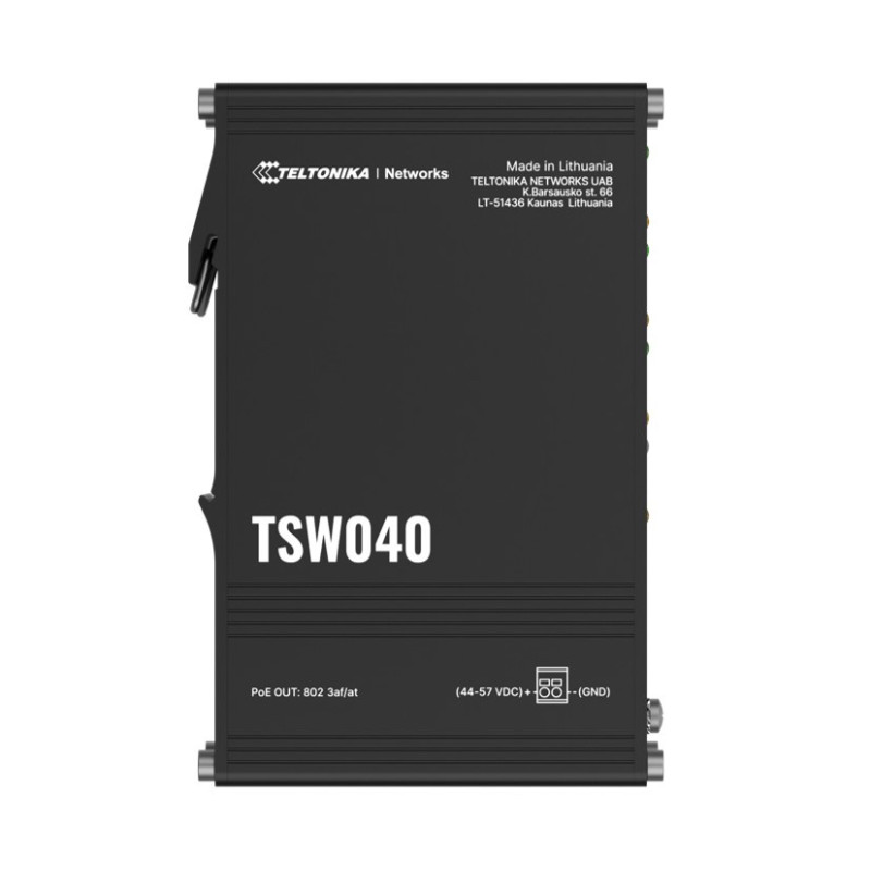 Teltonika TSW040 - 8-port PoE+ Switch (7-57 VDC, or 44-57 VDC for PoE-out) Integrated DIN Rail Bracket - 10/100 Mbps, supports a