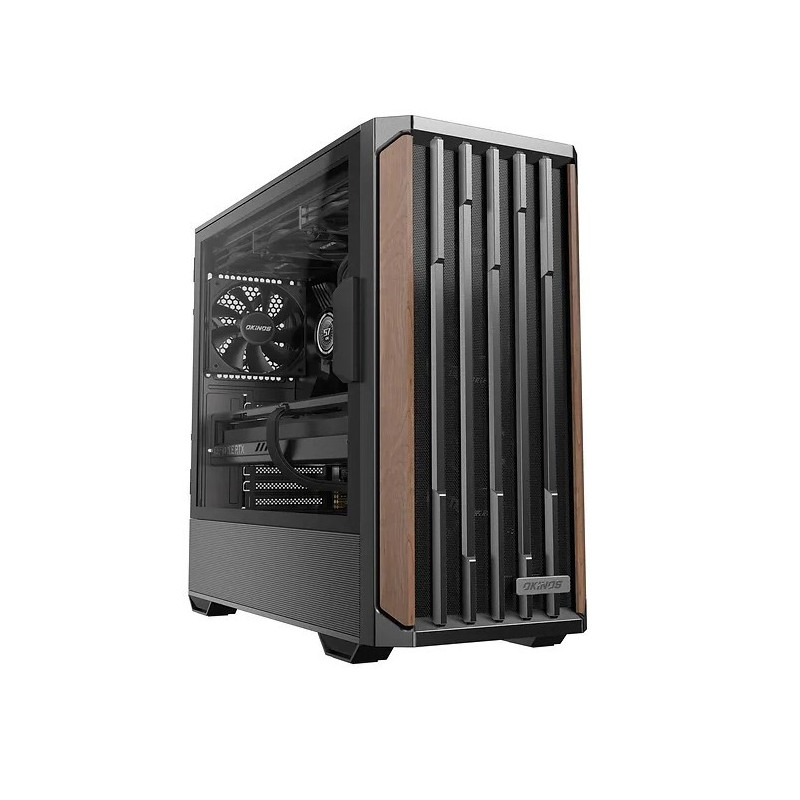 OKINOS Cypress P7 Genuine Walnut Wood Trim ATX, Type-C, Support 360mm Radiator on Top, 4 x 120mm PWM Fans, Black Stylish Premium