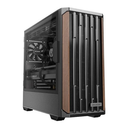OKINOS Cypress P7 Genuine Walnut Wood Trim ATX, Type-C, Support 360mm Radiator on Top, 4 x 120mm PWM Fans, Black Stylish Premium